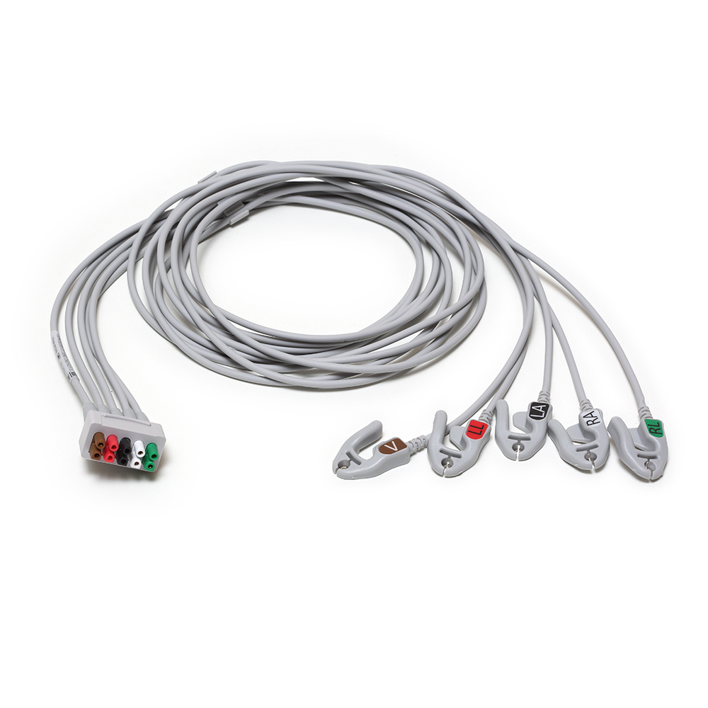 Set de derivaciones ECG, 5 derivaciones, pinza, AHA, 130 cm/51 pulg Set de derivaciones ECG, 5 derivaciones, pinza, AHA, 130 cm/51 pulg
