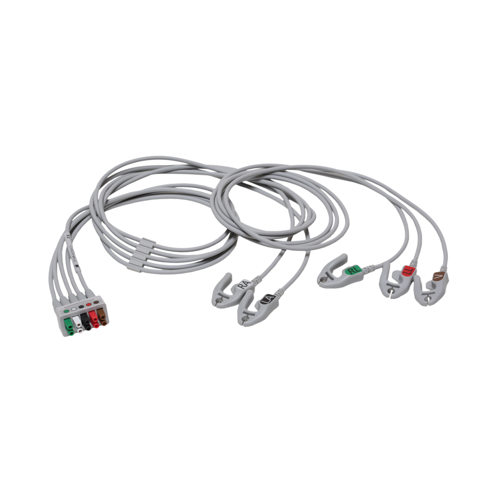 Set de derivaciones ECG, 5 derivaciones, pinza, AHA, mezcla 74 cm/29 pulg, 130 cm/51 pulg Set de derivaciones ECG, 5 derivaciones, pinza, AHA, mezcla 74 cm/29 pulg, 130 cm/51 pulg