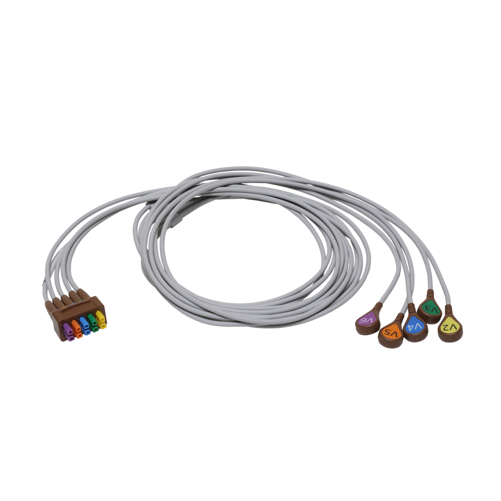 ECG Leadwire set, 5-lead V2-6, snap, AHA, 130 cm/51 in, 1/pack