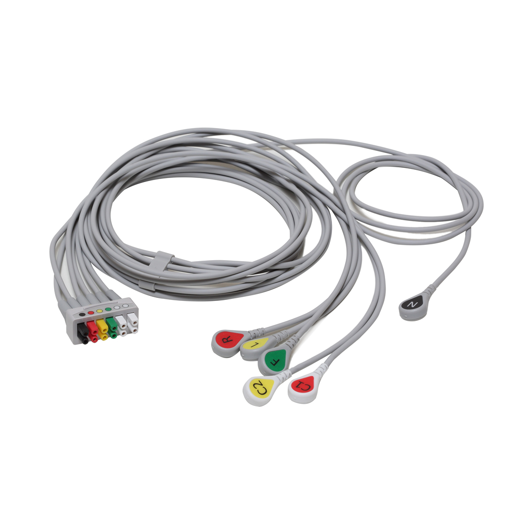 ECG Leadwire set, 6-lead, grouped, snap, IEC, 130 cm/ 51 in