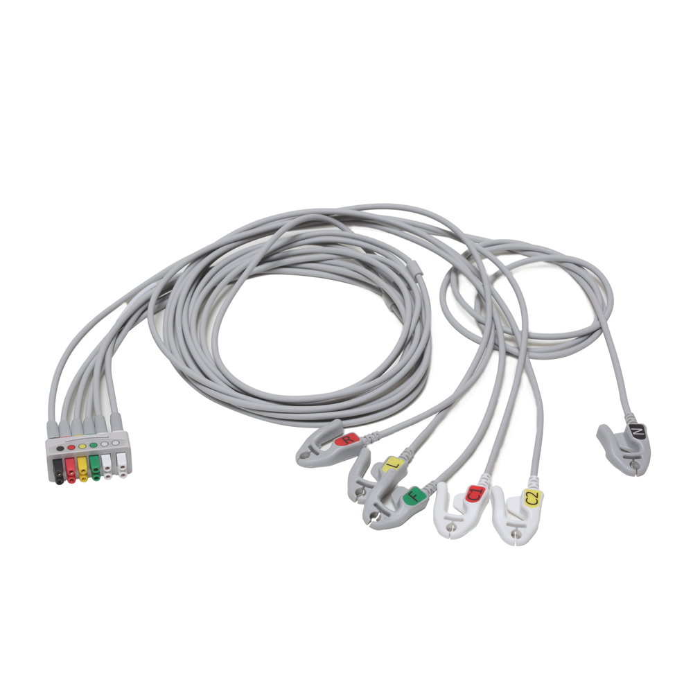 Set de derivaciones ECG, 6 derivaciones, agrupados, pinza, IEC, 130 cm/51 pulg